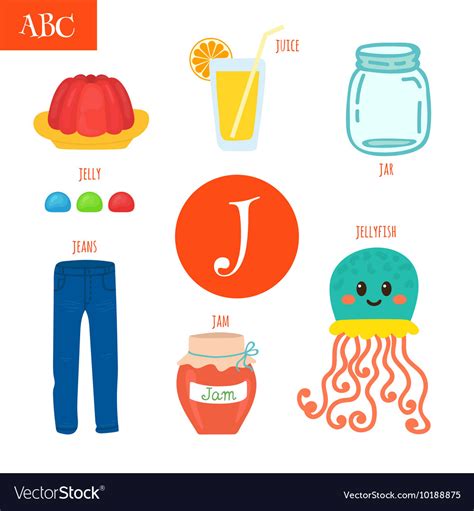 In english, ⟨j⟩ is the fourth least frequently used letter in words, . Letter j cartoon alphabet for children jellyfish Vector Image