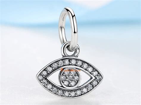 Authentic Sterling Silver Bejeweled Evil Eye Bead Charm Feng