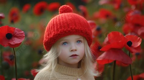 Girl Wears A Red Beanie In A Field Of Poppy Background Poppy Picture