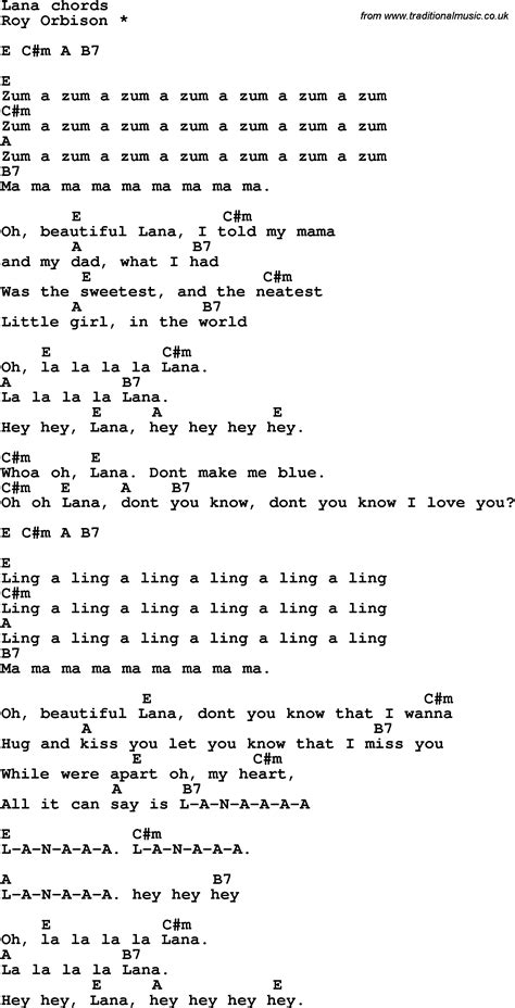 Song Lyrics With Guitar Chords For Lana