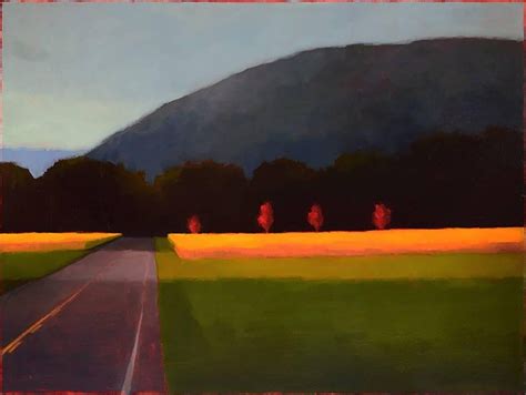 Fall Road Trip Abstract Minimal Landscape Painting Country Field And Blue Hill Landscape
