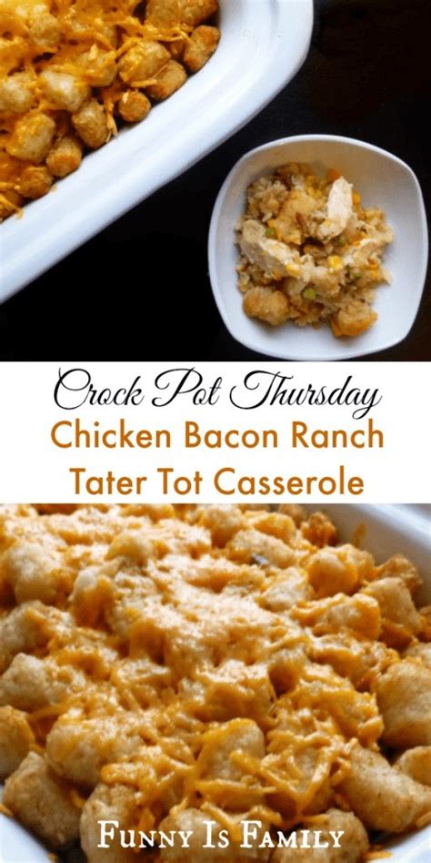 We also enjoy bacon, ranch, and cheese. Crock Pot Chicken Bacon Ranch Tater Tot Casserole - Funny ...