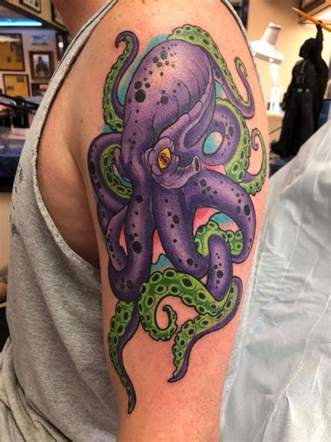 Purple Octopus Tattoo On Shoulder By James Mullin Tattooimages