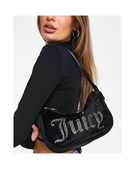 Juicy Couture Velour Shoulder Bag With Diamante Detail In Black Lyst UK