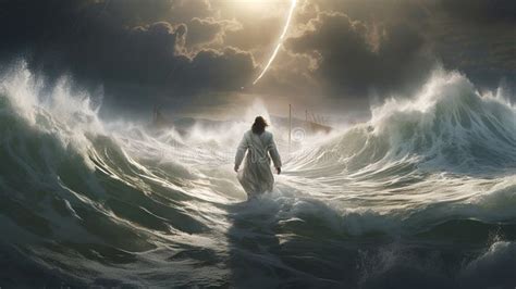 Miracle On The Waters Jesus Walking On Water Stock Illustration