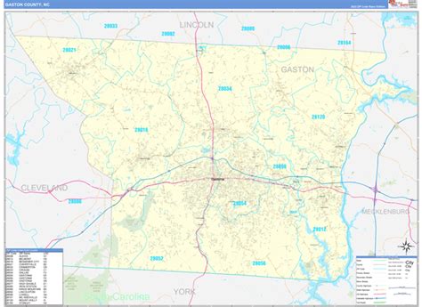 Gaston County Nc Zip Code Wall Map Basic Style By Marketmaps Mapsales