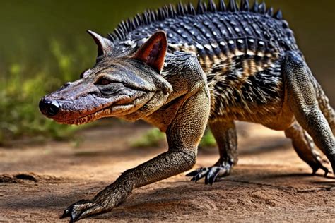 A Crocodile Wolf Hybrid Hyper Realistic Realistic Lighting
