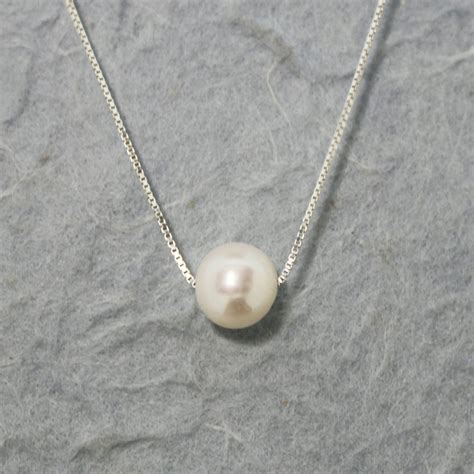 925 Sterling Silver Floating White Freshwater Pearl Necklace 18
