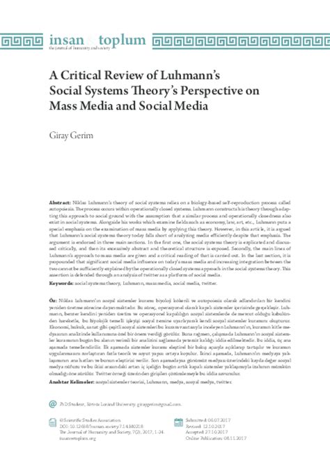 Pdf A Critical Review Of Luhmanns Social Systems Theory