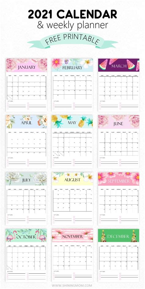 2021 12 Month Printable Calendar Free January 2021 Calendar Print