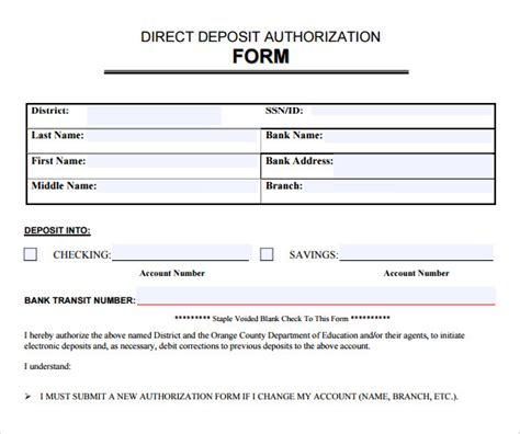Free Sample Direct Deposit Authorization Forms In Pdf Ms Word