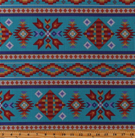 Cotton Southwestern Stripes Beadwork Look Native American