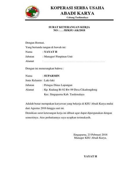 Rumah jaya abadi jalan perumnas raya kav 5 no.8 malang telp 0271 7089876 fax. 16 Contoh Surat Keterangan Kerja Untuk Visa, Bank, KPR ...