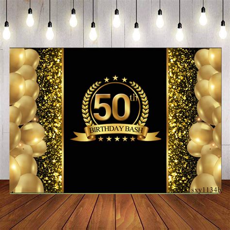 Happy 50th Birthday Backdrop For Photography For Adults Gold Balloons