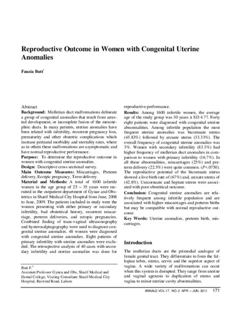 Pdf Reproductive Outcome In Women With Congenital Uterine Anomalies