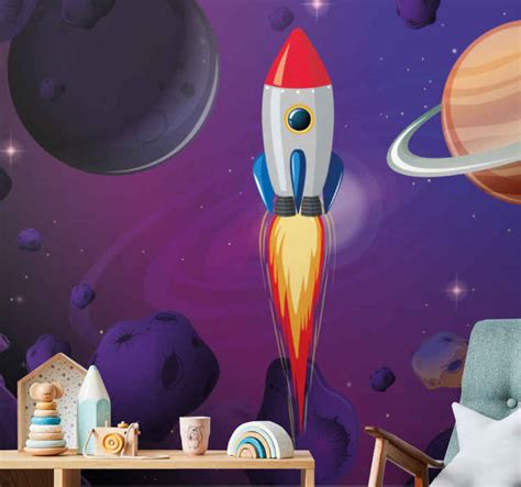 Cartoon Rocket Through Space Children Wall Murals Tenstickers