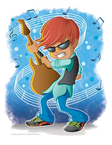 Cool Cartoon Of A Guitar Kid As A Rock Star Fun Artwork
