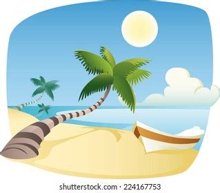 Caribbean Beach Landscape Cartoon Illustration Stock Vector (Royalty ...