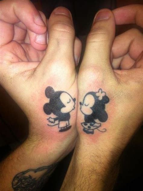 Kissing Mickey And Minnie Matching Couple Tattoo Couples Tattoo