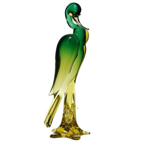 Murano Sommerso Italian Art Glass Duck Swan Goose Bird Figurine Green And Blue For Sale At