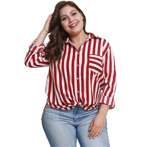 Buy Winter Red Striped Shirt Women Plus Size Blouse