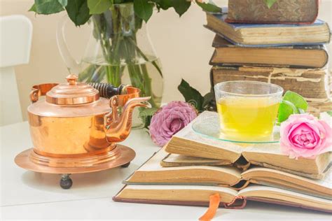 Cup Of Tea With Books Stock Photo Image Of Aroma Retro 76320980