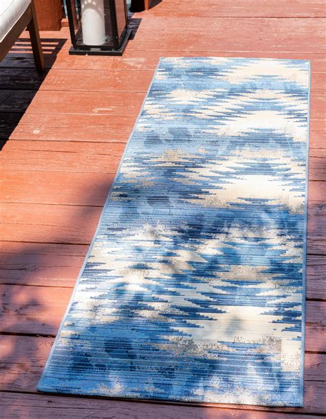 Blue 2 X 6 Outdoor Modern Runner Rug