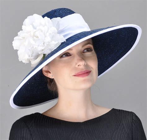 Kentucky Derby Hat Womens Navy And White Hat Formal Hat Ascot Hat