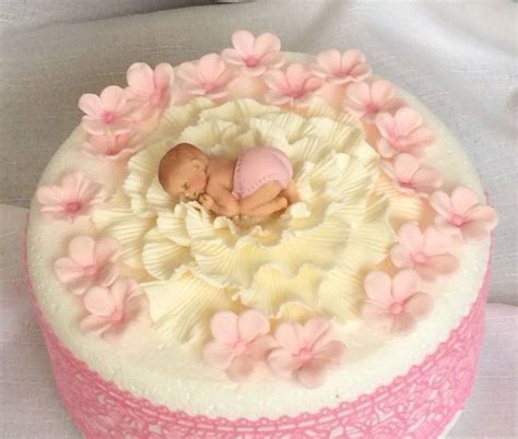 Flower Baby Shower Cake Topper Christening White Pink D Figure Edible Fondant Decoration