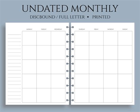 undated monthly calendar monday start pt paper