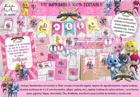 Kit Imprimible Candy Bar Miniforce Rosa 100 Editable Cuotas Sin Interés
