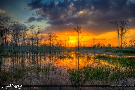 Sunset Over Loxahatchee Slough Wetlands Marsh Hdr Photography By