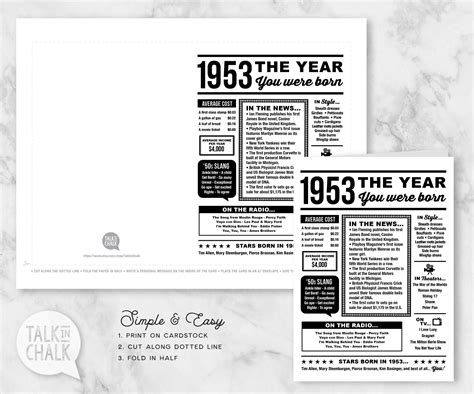 1953 Year You Were Born Printable Birthday Card 70th Etsy Uk