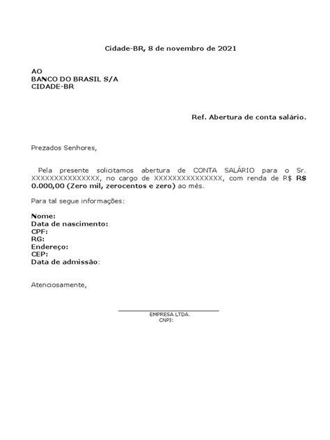 Carta Abertura De Conta Pdf