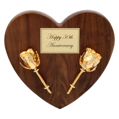 Personalized 50th Anniversary T 24k Gold Roses On Heart Plaque