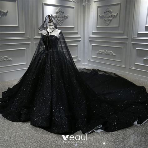 Amazing Unique Black Bridal Wedding Dresses With Cloak 2020 Ball Gown