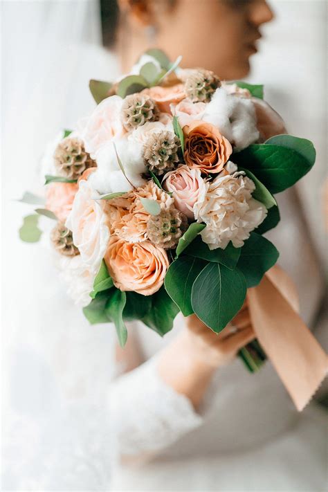 Elegant Bridal Bouquet In A Gentle Peach Color With The Use Of Tender