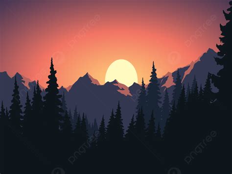 Beautiful Mountain Sunset With Pine Forest Background Silhouette Peak