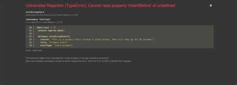 Sticky Alerts Unhandled Rejection TypeError Cannot Read Property