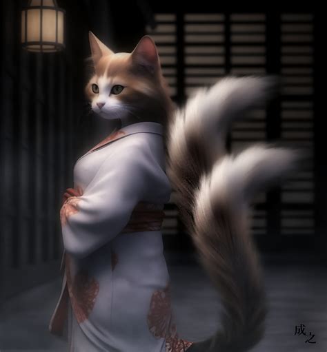 Nariyuki Shimamoto Nekomata Japanese Two Tailed Cat Yokai