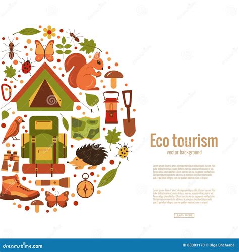Vector Cartoon Eco Tourism Icons Stock Vector Illustration Of