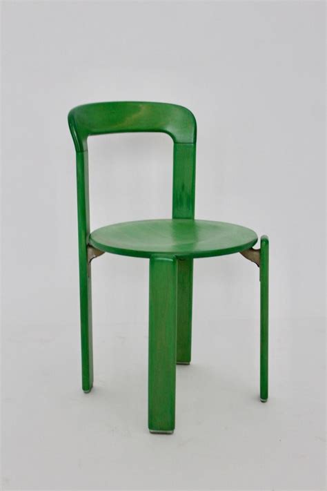 Mid Century Modern Vintage Green Beech Dining Chairs Bruno Rey 1970s