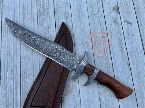 Custom Hand Forged Damascus Steel Bowie Knife Rosewood Handle Etsy