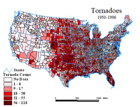 Us Tornado Map 1950 1996