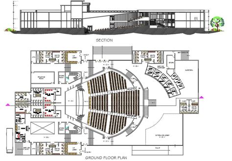 Auditorium Plan And Section For Drawing Dwg File Cadbull