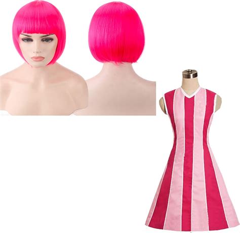 Thematys Stephanie Lazy Town Costume Wig Pink Dress For Ladies