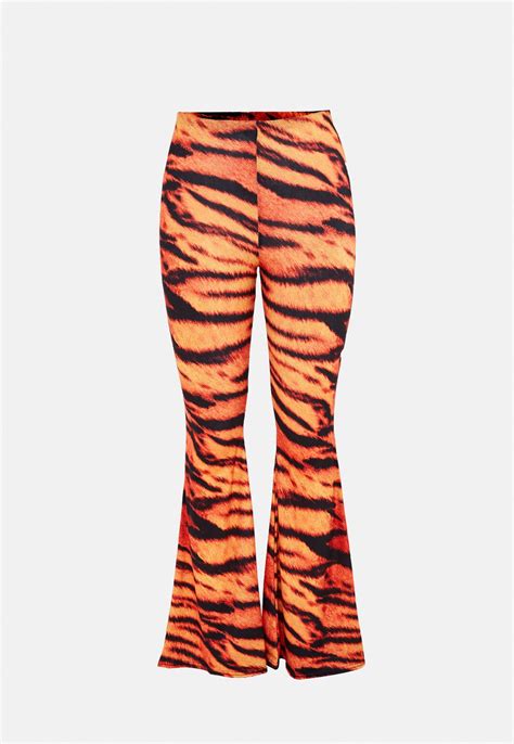 Orange Tiger Print Flare Pants Missguided