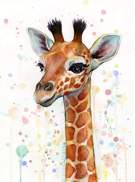 Baby Giraffe Watercolor Painting Cute Animals By Olechka01 On Deviantart