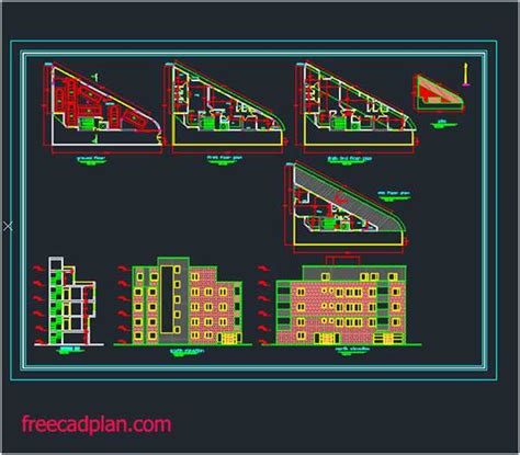 Triangular House Dwg 4 Level 2 Units 2 Bed 140m2 Free Cad Plan