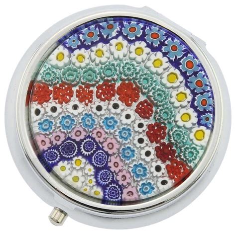 GlassOfVenice Murano Glass Millefiori Pill Box Silver Round